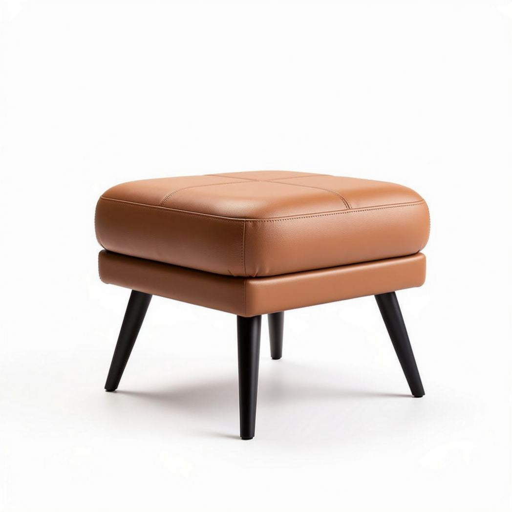 Hocker aus kunstleder in braun mit vier schwarzen beinen 45 x 45 x 40cm