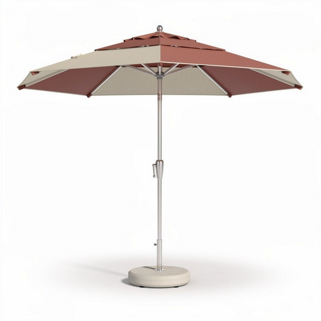 Sonnenschirm mit einem Durchmesser von 250 cm in rot und beige aus robustem Polyester
