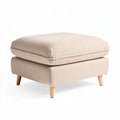 Hocker aus weichem stoff in beige mit holzbeinen 60 x 60 x 40cm