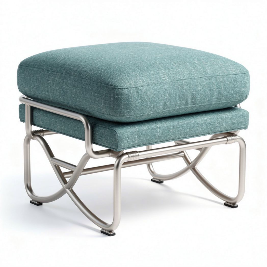 Hocker aus Edelstahl mit gepolstertem Kissen in mintgrün 40 x 40 x 35cm