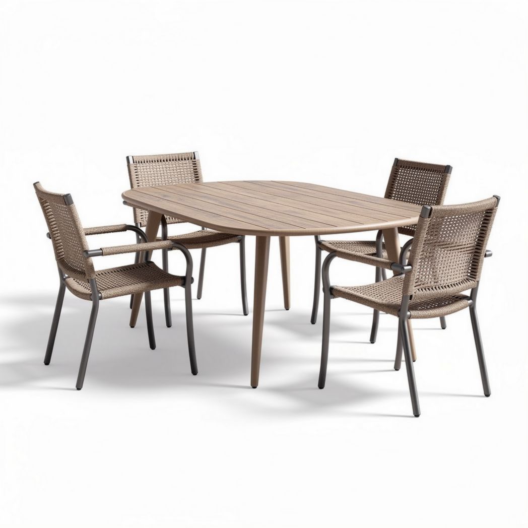Esszett outdoor tischset mit 1 tisch und 4 stühlen aus kunststoff in braun 160 x 90 x 75cm