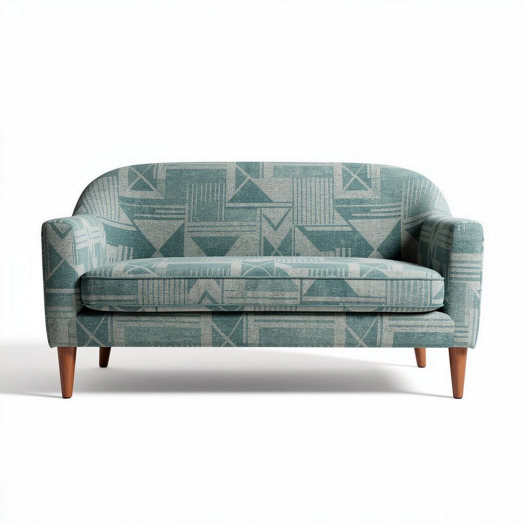 Zweisitzer sofa aus stoff mit geometrischen mustern in mintgrün 150 x 80 x 70cm