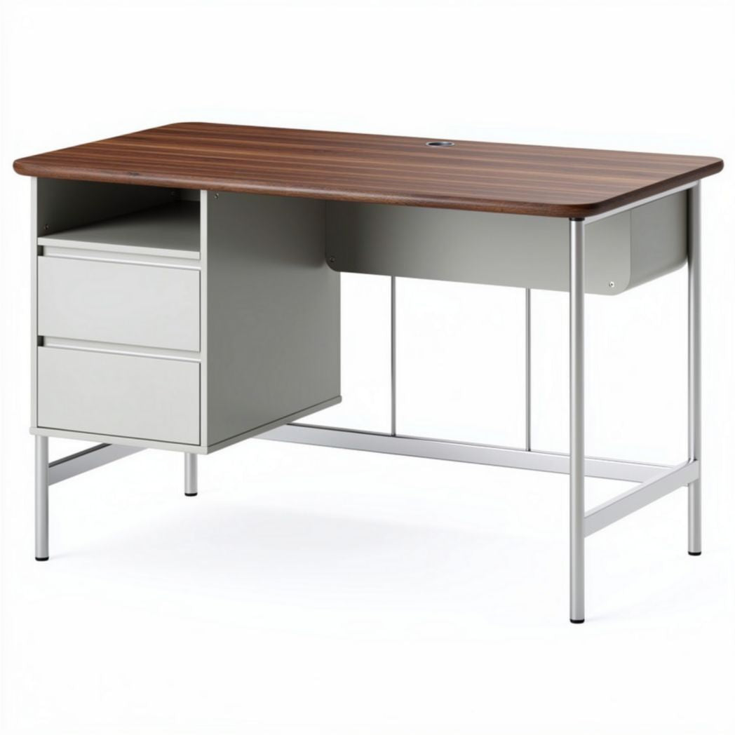 Schreibtisch mit Holzoberfläche und Metallgestell 120 x 60 x 75cm grau braun