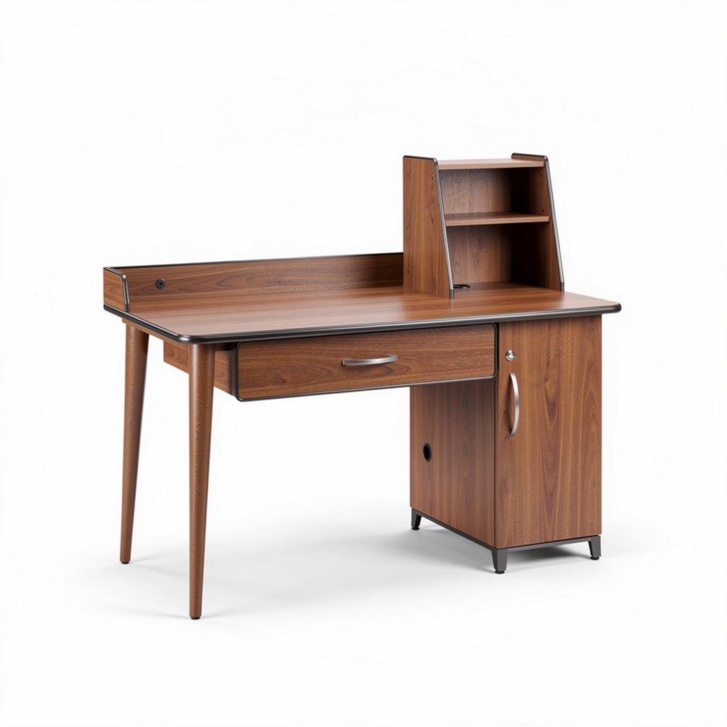 Schreibtisch aus holz mit stauraum und regal in nussbaumfarbe 120 x 60 x 75cm