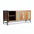 Sideboard aus Holz mit Rattanfront 150 x 40 x 70 cm in Braun und Schwarz