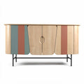 Sideboard aus Holz mit bunten akzenten in blau und rot 80 x 40 x 70cm