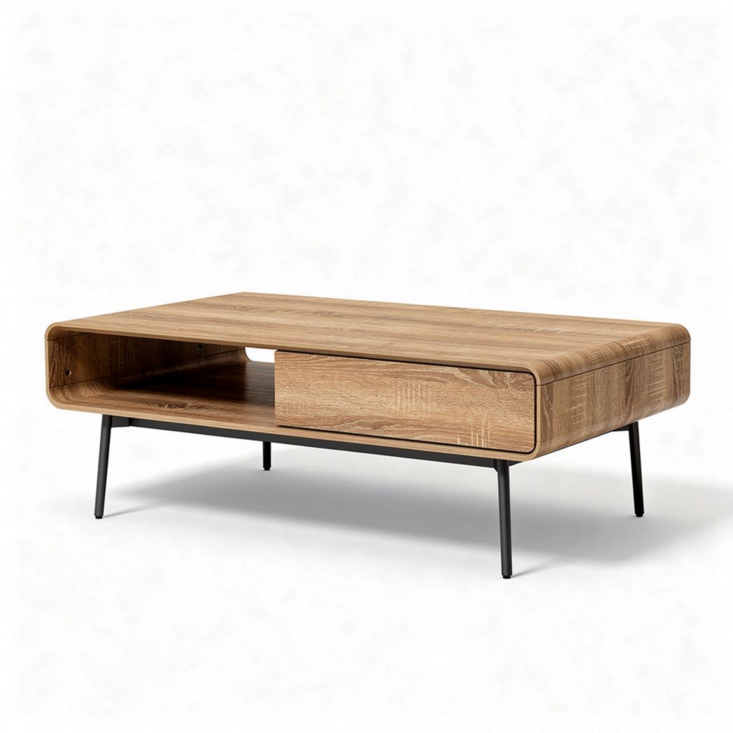 Kaffeetisch aus holz mit ablagefach 100 x 60 x 40cm in braunem finish